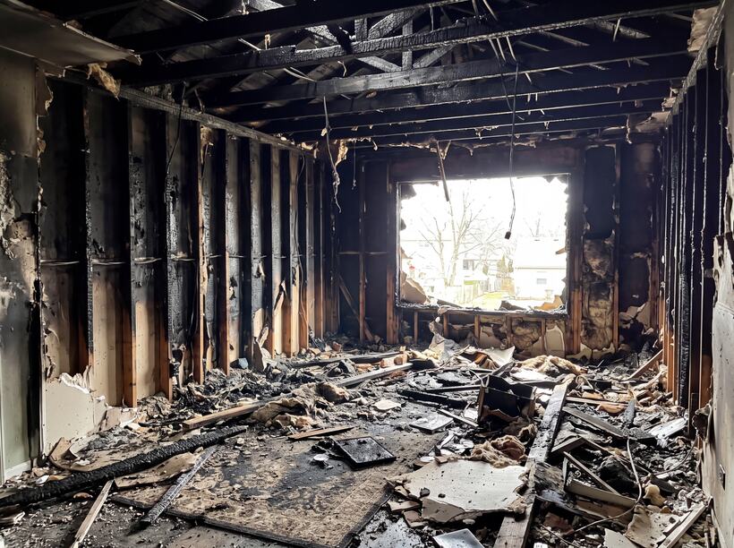 Fire damage to the interior structure and finishes.