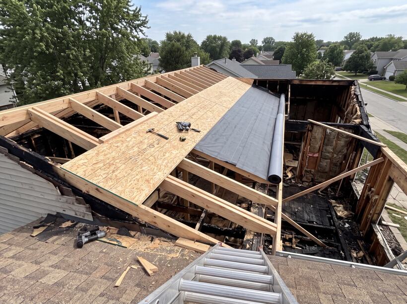 Sheathing and roof deck replaced, new roof going on.