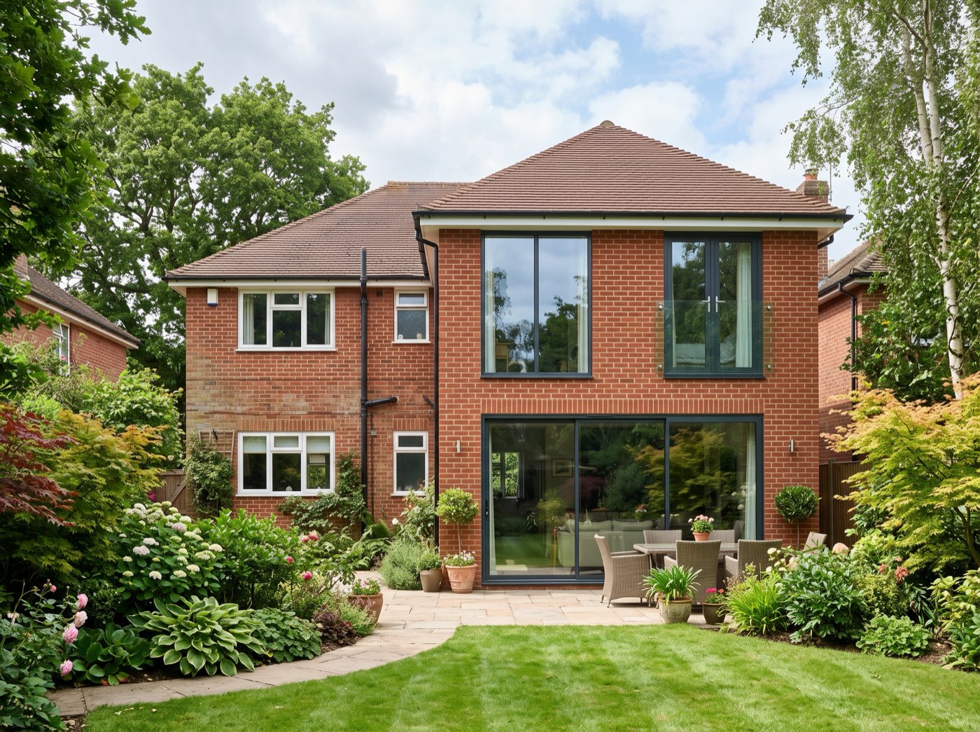 Two-storey rear addition. Foundation, framing, brickwork matched to the original.