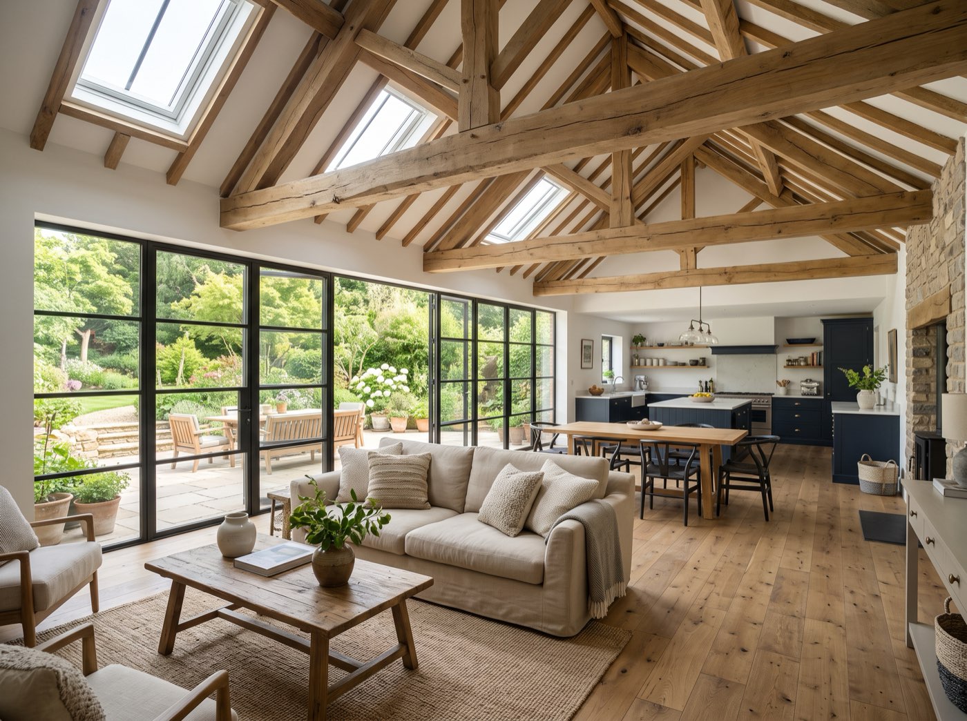 Major renovation. Walls removed, structure reworked, vaulted ceiling framed.