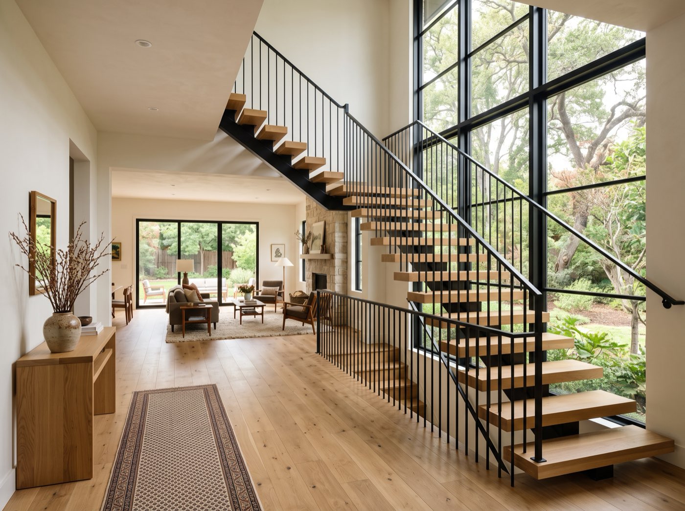 Custom home interior. Staircase, flooring and trim carpentry.